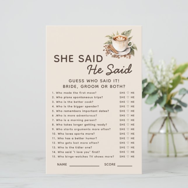 Love is Brewing He Said She Said Bridal Game (Staand voorkant)