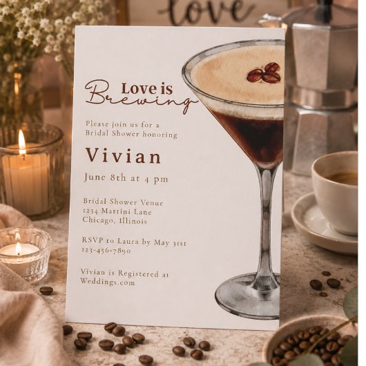 Love is Brewing Martini Bruidsuitnodiging Kaart
