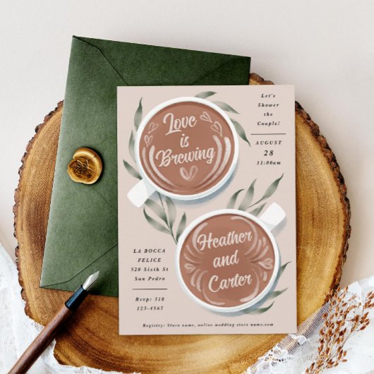 Love is Brewing Mocha Latte Coffee Couple's Shower Kaart