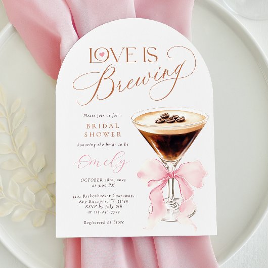 Love is Brewing Pink Bow Bridal Shower  Kaart
