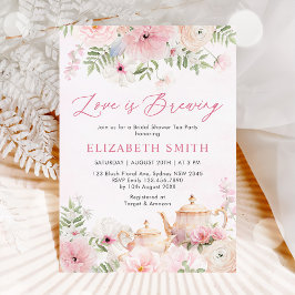 Love is Brewing Pink Floral Tea Vrijgezellenfeest Kaart