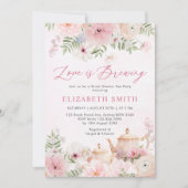 Love is Brewing Pink Floral Tea Vrijgezellenfeest Kaart (Voorkant)
