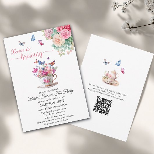 Love is Brewing QR Code Bruilofts Thee Feestje Kaart