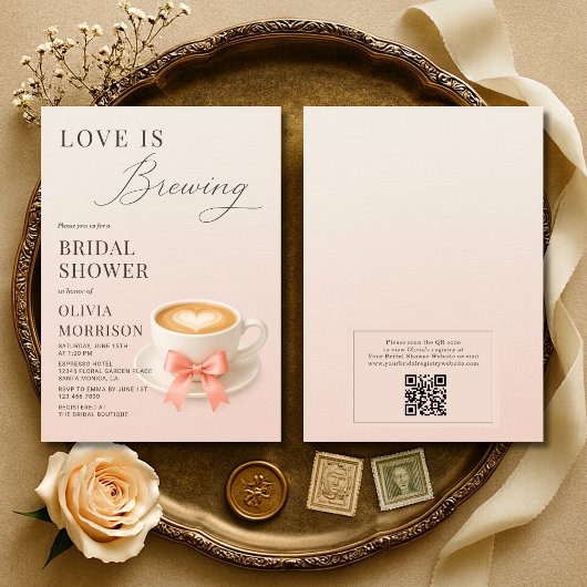 Love is Brewing QR Code Coffee Bridal Shower Kaart