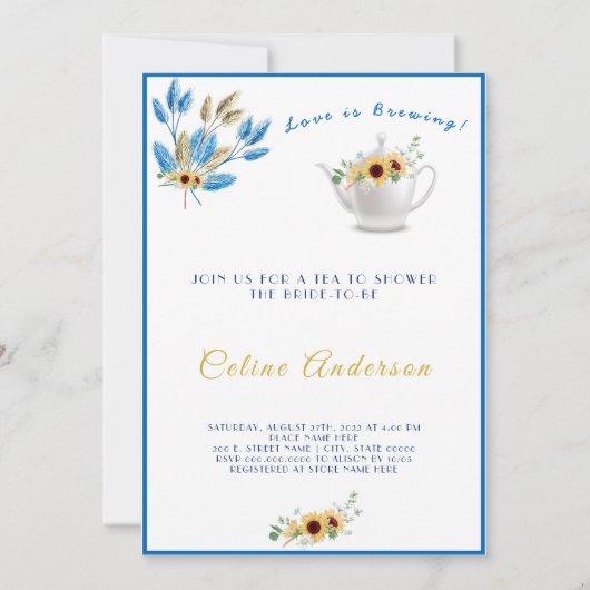 Love is Brewing Tea Invitation Vrijgezellenfeest Kaart (Voorkant)