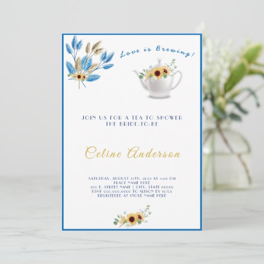 Love is Brewing Tea Invitation Vrijgezellenfeest Kaart (Staand voorkant)