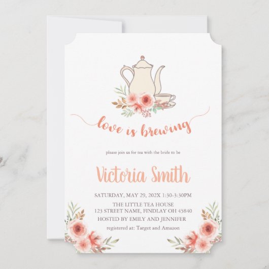 Love is Brewing Tea Party Vrijgezellenfeest Kaart (Voorkant)