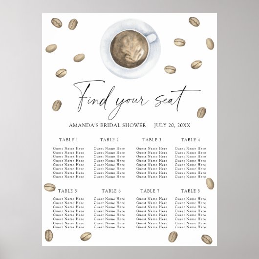 Love is brewing Wedding seating chart Poster (Voorkant)