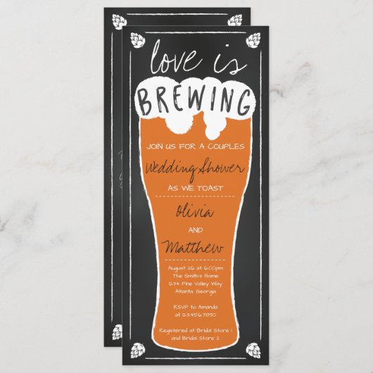Love is Brewing Wedding Shower Invitation Kaart (Voorkant / Achterkant)