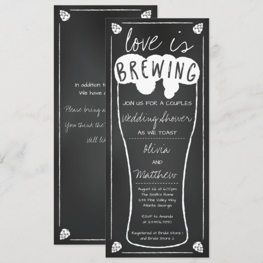 Love is Brewing Wedding Shower Invitation Kaart (Voorkant / Achterkant)