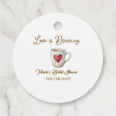 Love is Brewing white coffee mug heart bridal show Bedankjes Labels (Achterkant)
