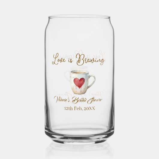 Love is Brewing white coffee mug heart bridal show Blikvorm Glas (Voorkant)