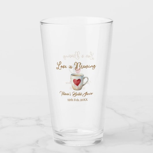 Love is Brewing white coffee mug heart bridal show Glas (Voorkant)