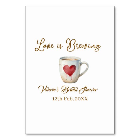 Love is Brewing white coffee mug heart bridal show Kaart (Voorkant)