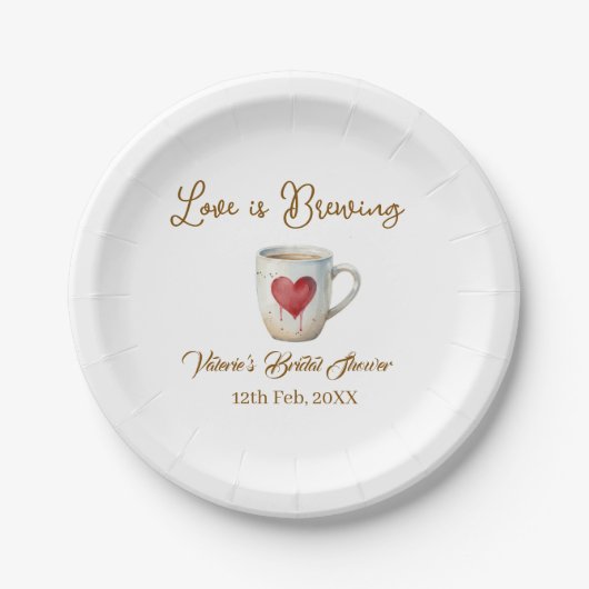 Love is Brewing white coffee mug heart bridal show Papieren Bordje (Voorkant)