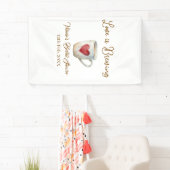 Love is Brewing white coffee mug heart bridal show Spandoek (Insitu)