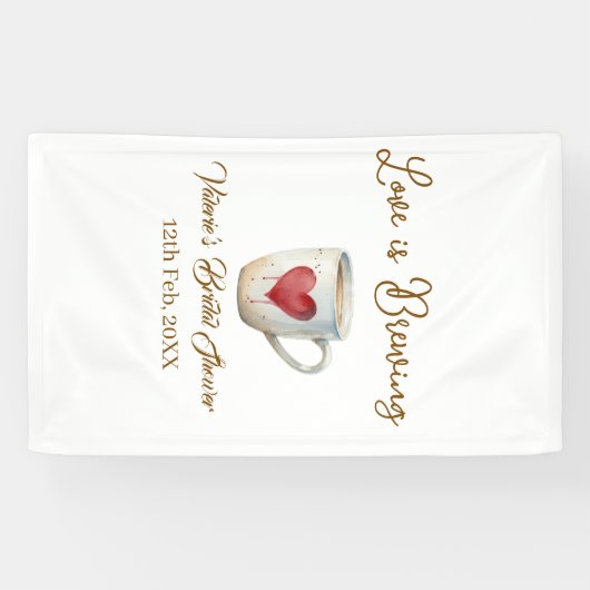 Love is Brewing white coffee mug heart bridal show Spandoek (Horizontaal)