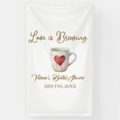 Love is Brewing white coffee mug heart bridal show Spandoek (Verticaal)