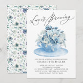 Love is Brouwe Blue Floral Bridal Tea Shower Invi Kaart (Voorkant / Achterkant)