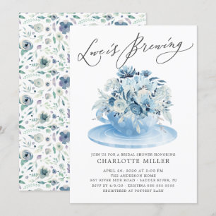 Love is Brouwe Blue Floral Bridal Tea Shower Invi Kaart