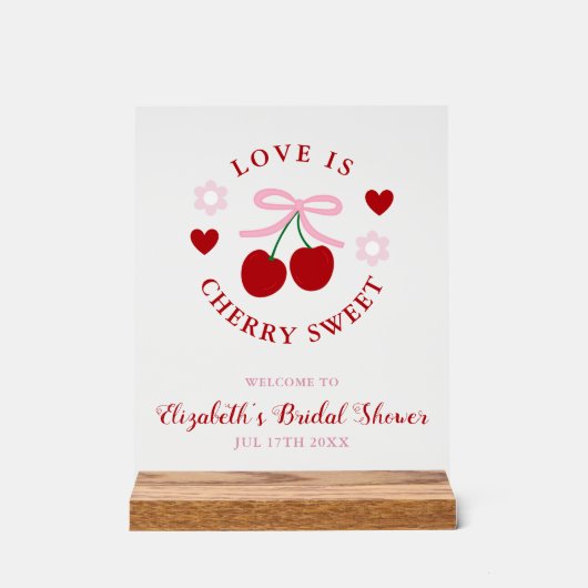 Love Is Cherry Sweet Bridal Shower Acryl Bord (Voorkant)