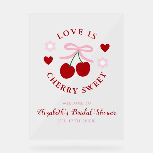 Love Is Cherry Sweet Bridal Shower Acryl Bord (Voorkant)