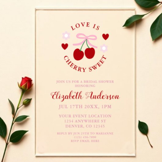 Love Is Cherry Sweet Bridal Shower Acryl Uitnodigingen