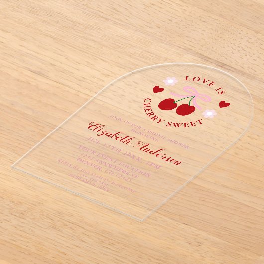 Love Is Cherry Sweet Bridal Shower Acryl Uitnodigingen (Laagn)