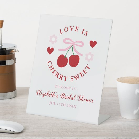 Love Is Cherry Sweet Bridal Shower Reclamebord Met Voetstuk (Insitu)