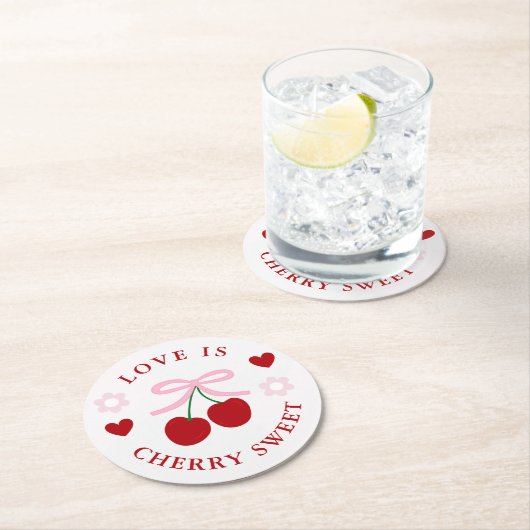 Love Is Cherry Sweet Bridal Shower Ronde Kartonnen Onderzetter (Insitu)