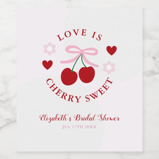 Love Is Cherry Sweet Bridal Shower Wijn Etiket (Enkel label)