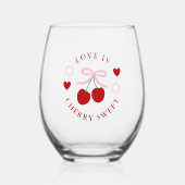 Love Is Cherry Sweet Bridal Shower Wijnglas Zonder Voet (Voorkant)