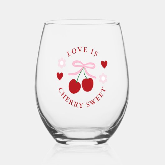 Love Is Cherry Sweet Bridal Shower Wijnglas Zonder Voet (Voorkant)