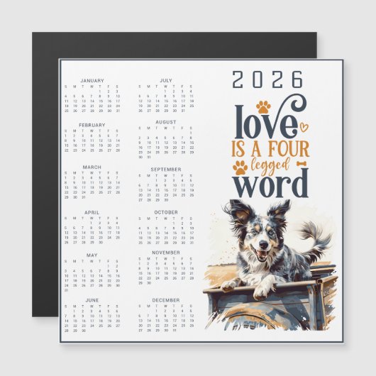LOVE Is Een Vierbenig Woord Hond Kalender (Voorkant / Achterkant)