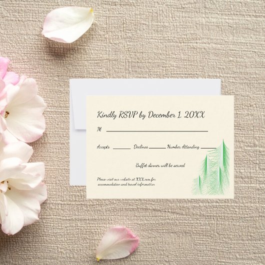 Love Is Evergreen Bruiloft RSVP Kaartje