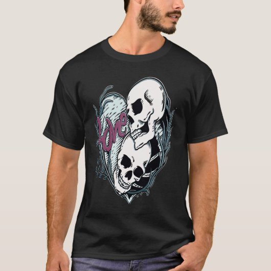 Love is Forever A cute romantic gothic skull Valen T-shirt (Voorkant)