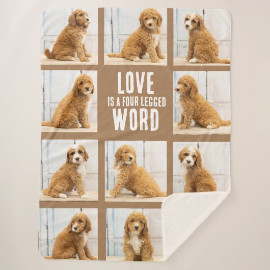 LOVE IS | Foto Collage Puppy op Brown Sherpa Deken (Voorkant)