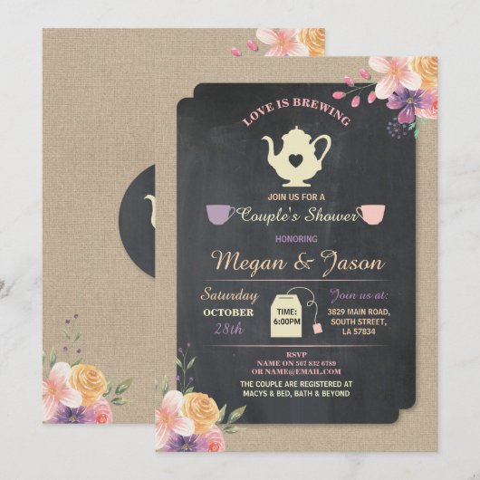 LOVE IS HET BREWING Couple's Shower Tea Teapot Inv Kaart (Voorkant / Achterkant)