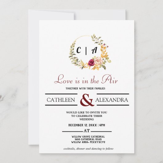 Love IS IN AIR Romantic Script with elegant floral Kaart (Voorkant)