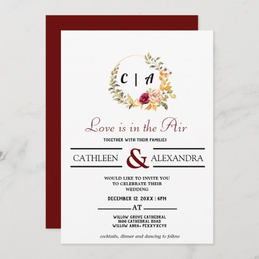 Love IS IN AIR Romantic Script with elegant floral Kaart (Voorkant / Achterkant)