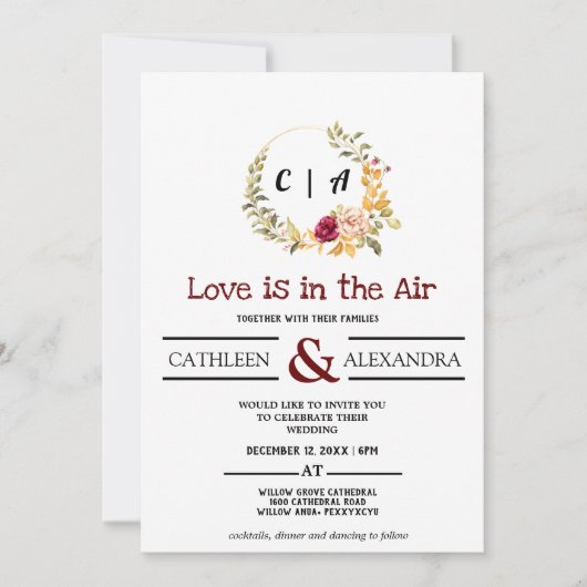 Love IS IN AIR Romantic Script with elegant floral Kaart (Voorkant)