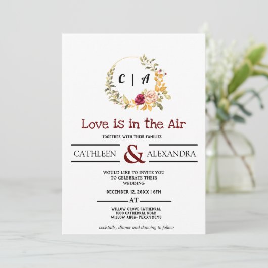 Love IS IN AIR Romantic Script with elegant floral Kaart (Staand voorkant)