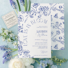 Love Is In Bloom Blue Floral Script Vrijgezellenfe Kaart