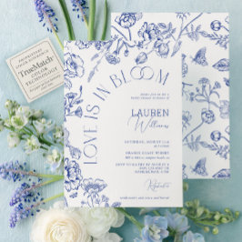 Love Is In Bloom Blue Floral Script Vrijgezellenfe Kaart