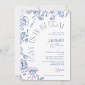 Love Is In Bloom Blue Floral Script Vrijgezellenfe Kaart (Voorkant)