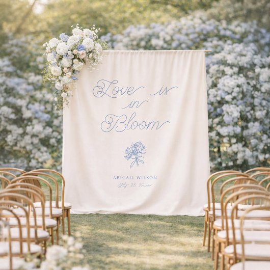Love Is in Bloom Blue Hydrangea Bridal Shower Wandkleed