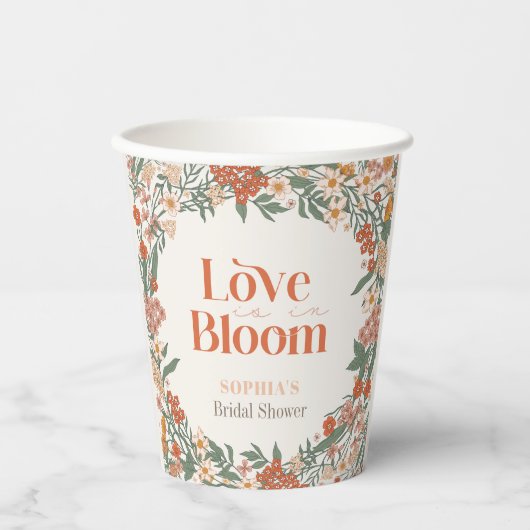 Love is in Bloom Boho Wildflower Bridal Shower Papieren Bekers (Voorkant)