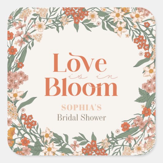 Love is in Bloom Boho Wildflower Bridal Shower Vierkante Sticker (Voorkant)