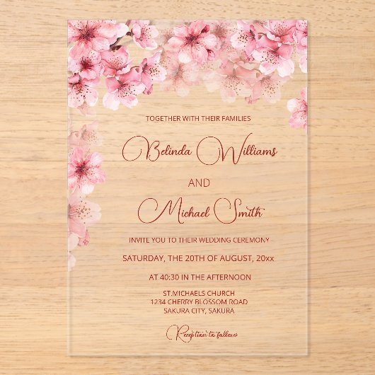 Love Is In Bloom | Cherry Blossom Bridal Shower Acryl Uitnodigingen (Voorkant)