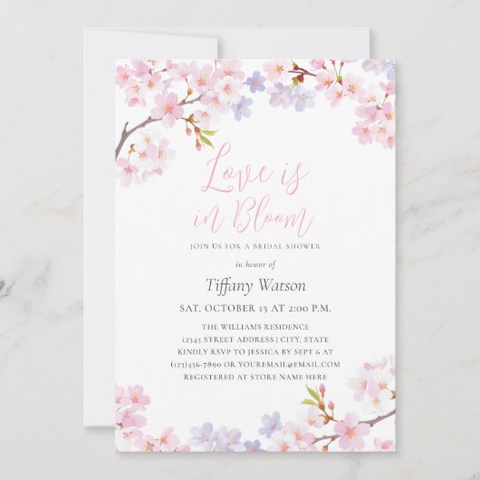 Love is in Bloom Cherry Blossom Bridal Shower Kaart (Voorkant)